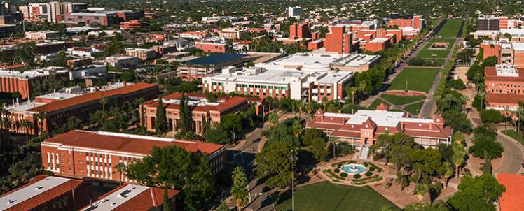 Aerial photo of the University of Arizona campus in Tucson. 