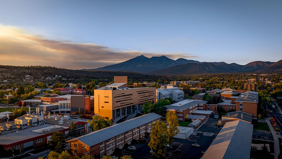 Aerial photo of Northern Arizona University's campus in Flagstaff.