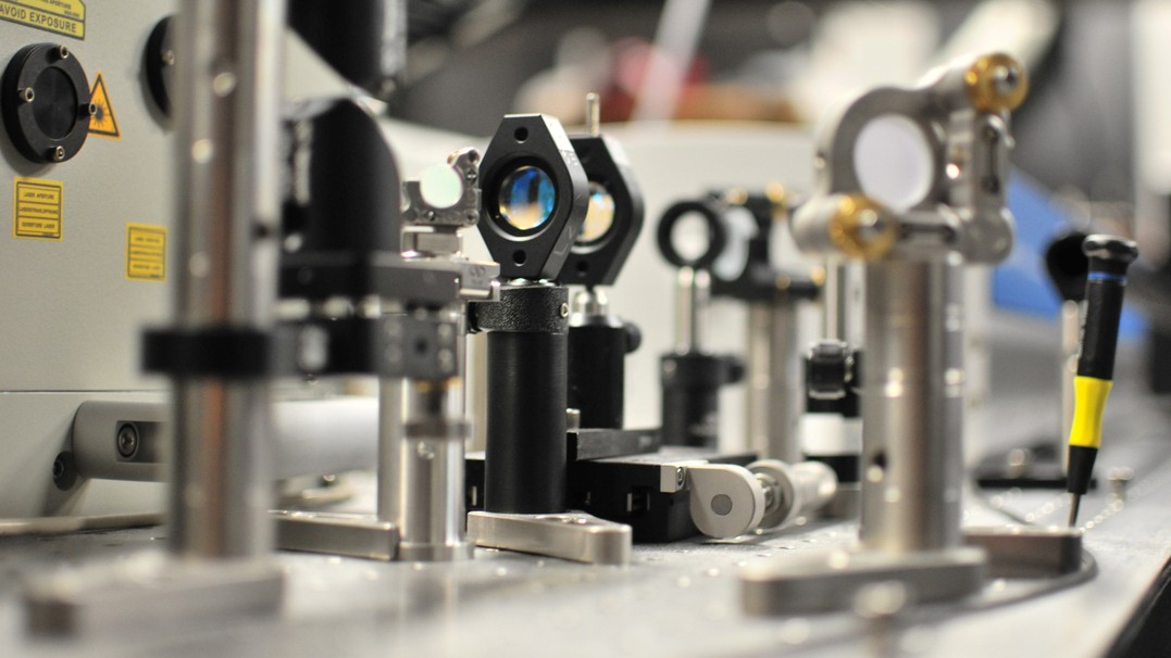 Image of research equipment, including steel tools vertically displayed 
