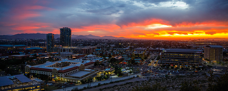 Photo of ASU campus at sunset taken from A Mountain 